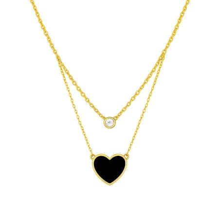 18K Gold Plated Black Enamel Heart Necklace
